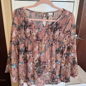 Elegant Floral Smocked Blouse